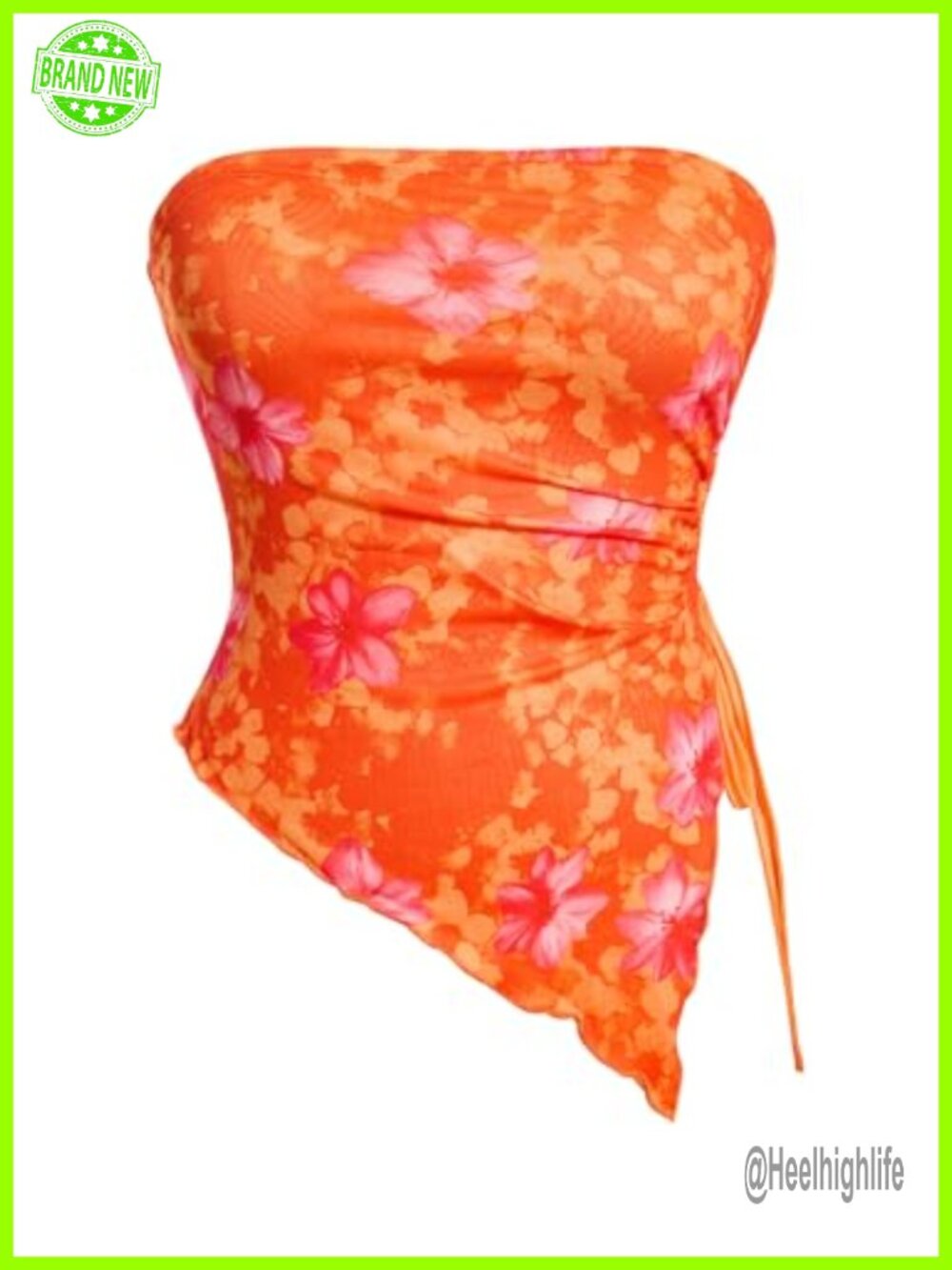Women's Strapless Tube Top Floral Print Asymmetrical Ruched Sleeveless